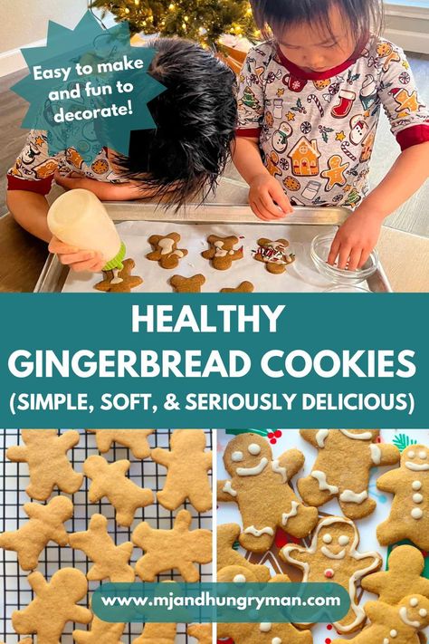 Indulge in the festive spirit with these (almost) guilt-free, soft & chewy Healthy Gingerbread Cookies! Crafted with simple ingredients, these treats are not only easy to make but also boast that signature gingerbread flavor that everyone loves. Perfect for creating cherished memories with the kids, these cookies are a delightful addition to your holiday traditions. Toddler Gingerbread Cookies, Gingerbread Cookies For Kids, Gingerbread Cookies Healthy, Toddler Christmas Cookies, Gingerbread Cookies Easy, Toddler Snack Recipes, Decadent Christmas Desserts, Homeschool Cooking, Healthy Gingerbread Cookies