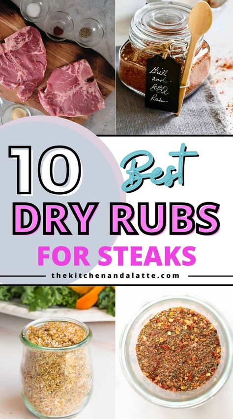 Grilled steaks are always delicious with a simple homemade dry rub on them! These 10 steak dry rubs are easy to make and add an amazing flavor to your grilled steaks. Best Steak Seasoning Dry Rubs, Steak Rubs And Marinades, Best Steak Rub Recipe, Ribeye Steak Dry Rub Recipe, Dry Rub For Steak Grilling, Homemade Steak Rub, Steak Rub Recipe Easy, Ribeye Steak Rub, Steak Seasoning Recipes Rubs