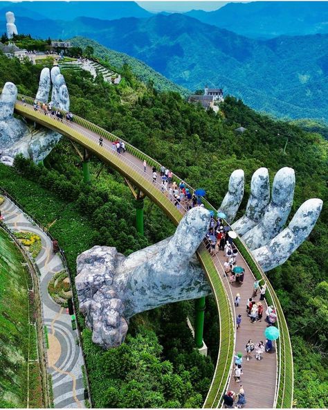 The Golden Bridge . Vietnam 🇻🇳 The Golden Bridge Vietnam, Golden Bridge Vietnam, Golden Bridge, Famous Bridges, Clever Captions, Dream Future, Amazing Places On Earth, Danang, Travel Tours