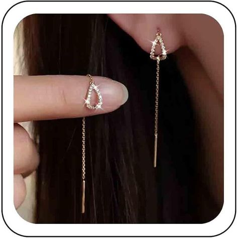 Amazon.com: Sttiafay Cz Teardrop Threader Earrings Long Tassel Threader Dangle Earrings Gold Bar Threader Chain Earrings Crystal Tassel Threader Earrings Jewelry for Women: Clothing, Shoes & Jewelry Long Chain Earrings Gold, Gold Thread Earrings, Chain Threader Earrings, String Earrings, Long Chain Earrings, Modern Gold Jewelry, Dangle Earrings Gold, Long Gold Earrings, Thread Earrings