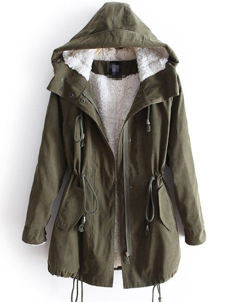 Green Hooded Long Sleeve Drawstring Pockets Fleece Coat #cutewintercoats Drawstring Coat, Outfit Essentials, Parka Women, Fleece Coat, Winter Jackets Women, Parka Jacket, Mode Inspiration, Canada Goose, Autumn Winter Fashion