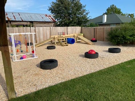 Puppy Playground Backyard Diy, Games For Dogs Outdoor, Outdoor Play Area For Dogs, Diy Dog Play Area, Puppy Playground Diy, Dog Park Backyard, Diy Dog Areas In Backyard, Doggie Playground, Dog Daycare Ideas