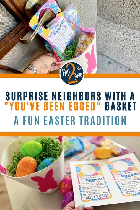 Easter Gift Ideas For Neighbors, Neighbor Easter Basket, Easter Gift For Neighbor, Easter Gifts For Neighbors, Easter Neighbor Gifts, Neighborhood Easter Egg Hunt, Easter Care Package Kids, Youve Been Egged, Easter Egg Reward Ideas