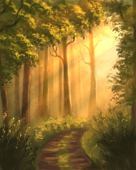 Forest summer beams green yellow art drawing painting illustration sketch design Green Background Painting, Yellow Scenery, Green Yellow Art, Wall Painting Flowers, Sun Through Trees Painting, Sunlight Through Trees Painting, Forest Sketch, Forest Sunlight Painting, Forest Summer