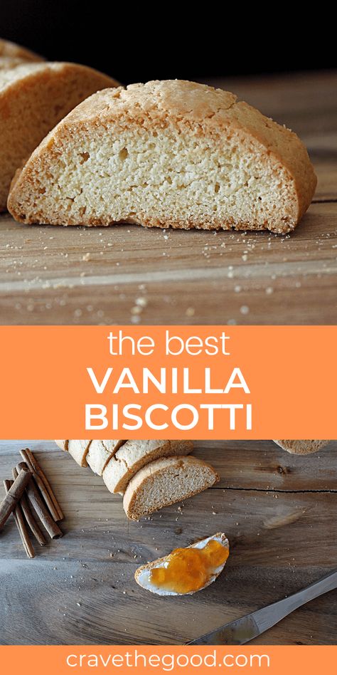 Learn how to make biscotti with this easy vanilla biscotti recipe! These are the best cookies to snack on with your afternoon coffee. This recipe is nut free | cravethegood.com Vanilla Biscotti Recipe Easy, Cinnamon Vanilla Biscotti, Authentic Biscotti Recipe, Vanilla Biscotti Recipe, Italian Biscotti Authentic, Plain Biscotti Recipe, Basic Biscotti Recipe, How To Make Biscotti, Vanilla Almond Biscotti Recipe