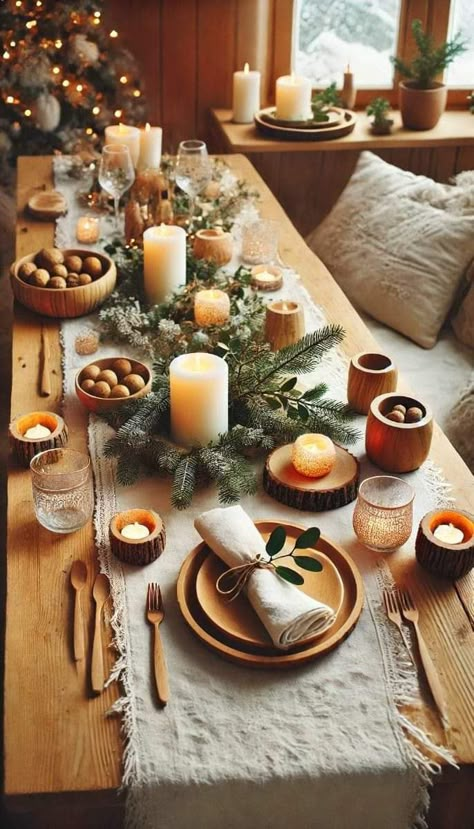 Winter Brunch Table Setting, Outdoor Christmas Dinner Table, Nordic Christmas Table Setting, Minimal Christmas Tablescape, Nordic Christmas Table, Christmas Table Set Up, Christmas Table Design, Christmas Table Inspiration, Rustic Christmas Table