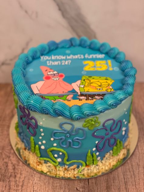 25 Birthday Spongebob Cake, Small Spongebob Cake, Spongebob 25th Birthday Party Cake, Round Spongebob Cake, Spongebob Birthday Party 25 Cake, What’s Funnier Spongebob Cake, 25 Spongebob Birthday Cake, Squidward Cake, Sponge Bob Cakes