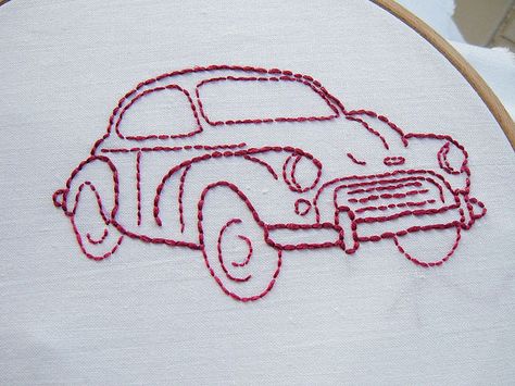 Old Car Embroidery by honeysuccle, via Flickr Car Embroidery, Embroidery Jeans Diy, Colorful Canvas Art, Hearts Design, Contemporary Embroidery, Hand Embroidery Videos, Embroidery Videos, Baby Embroidery, Hand Embroidery Design Patterns