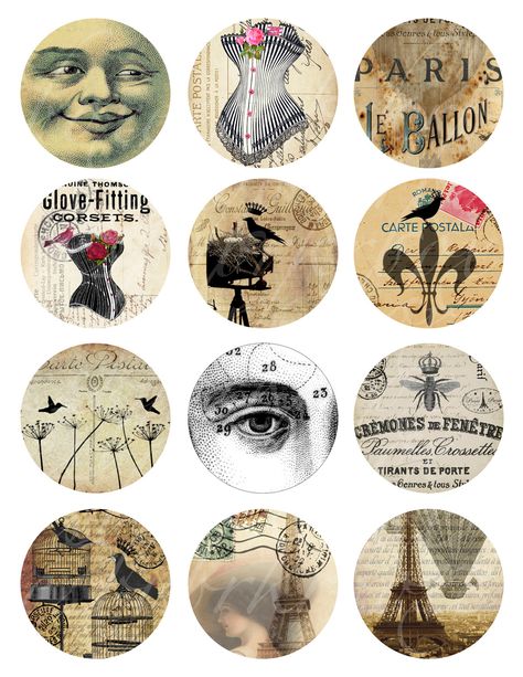 instant download of twelve 2.25 X 2.25 circle by boxesbybrkr Decoupage Paper Printable, Papel Vintage, Vintage Collage, Instagram Theme, Digital Collage Sheets, Vintage Printables, Instagram Highlight Icons, Instagram Icons, Collage Sheet