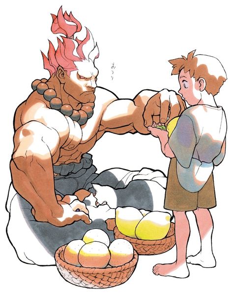 The Street Fighter character Akuma, also known as Gouki, selling fruit to a child Daredevil Poster, Kinu Nishimura, Toriyama Art, Akuma Street Fighter, Street Fighter Zero, Capcom Characters, Street Fighter Alpha, Asian Drawing, Anime Reference