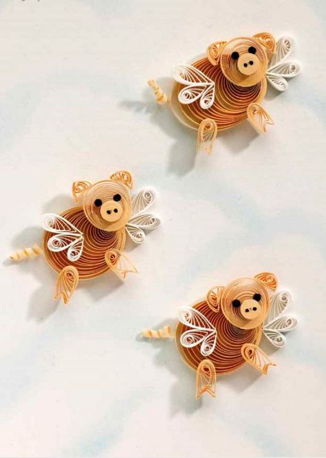 trio of flying pigs in Diane Boden's how-to book, Quilled Animals, is one of twenty cute designs included in this feature about the re-release of her book Quilled Sheep, Quilled Animals, Paper Quilling Animals, Quilling Animals Easy, Free Quilling Patterns, Quilling Patterns Tutorials, Quilling Flowers Tutorial, Quilling Supplies, Quilling Pattern