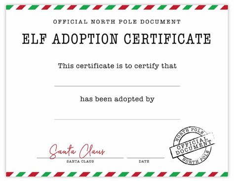 Official Elf Adoption Certificate – Free Elf on the Shelf Printables Elf On The Shelf Printables Free Letter, Elf Certificate Free Printable, Elf Adoption Certificate Free, Elf Adoption Certificate Free Printable, Santa Certificate Free Printable, Nice List Certificate Free Printable, Elf On The Shelf Adoption Certificate Free Printable, Elf On The Shelf Adoption Certificate, Free Editable Elf On The Shelf Notes