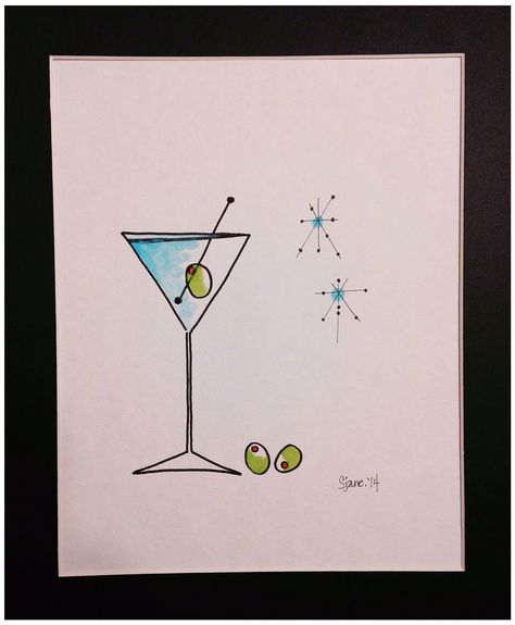 Mcm Watercolor, Watercolor Martini, Martini Watercolor, Watercolor Cocktails, Birthday Watercolor, Pen Pal Letters, Christmas Card Art, Punch Needle Patterns, Art Attack