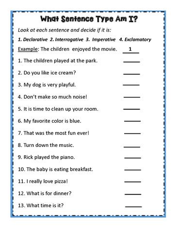 Sentence Type Quiz Four Types Of Sentences, Types Of Sentences Worksheet, Types Of Sentences, Lions Photos, English Worksheets For Kids, English Worksheets, Teaching Activities, Grade 4, Worksheets For Kids