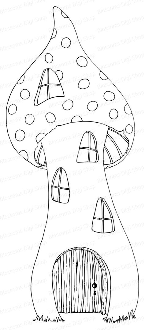 House Line Art, Fairy House Drawing, Fairy Garden Drawing, Fairy Mushroom House, Mushroom Fairy House, Mushroom Houses, Fairy Mushroom, Trendy House, Fairy Paintings