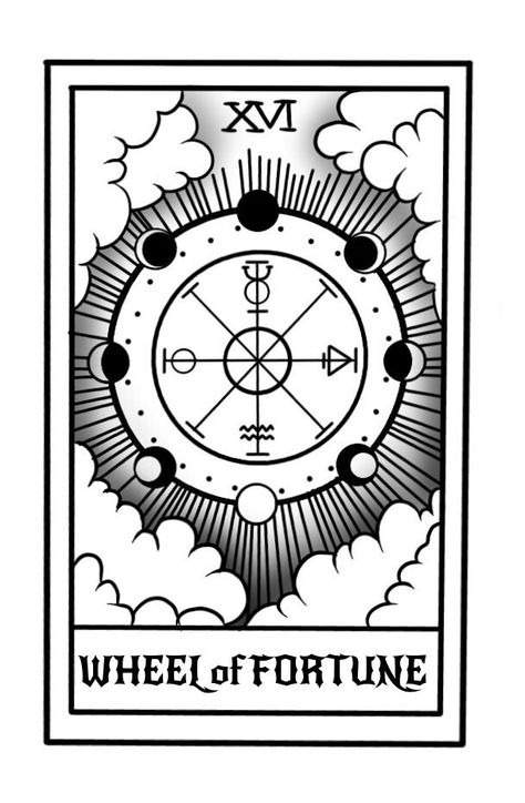 Fortune Cards Aesthetic, The Wheel Of Fortune Tarot Card, Tarot Tattoo Wheel Of Fortune, Wheel Of Fortune Tarot Drawing, Wheel Of Fortune Tarot Aesthetic, The Wheel Tarot Tattoo, Wheel Of Fortune Tarot Design, Tarot Wheel Of Fortune Tattoo, Wheel Of Fortune Drawing