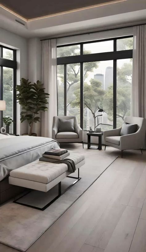 Modern Luxury Bedroom Grey, Modern Bedroom Windows, Modern Sleek Bedroom, Huge Bedroom Luxury, Bedroom Inspirations Master Modern Luxury, Sleek Bedroom, Contemporary Modern Bedroom, Modern Classic Bedroom, Jesus 2024