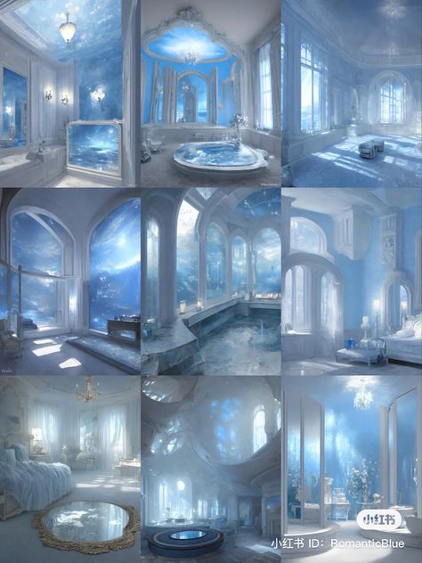 Castle Pool Aesthetic, Water Room Aesthetic, Shifting Waiting Room, Heavenly Room, Siren Room, Water Bedroom, Water Room, Waiting Room Design, Dreamscape Architecture