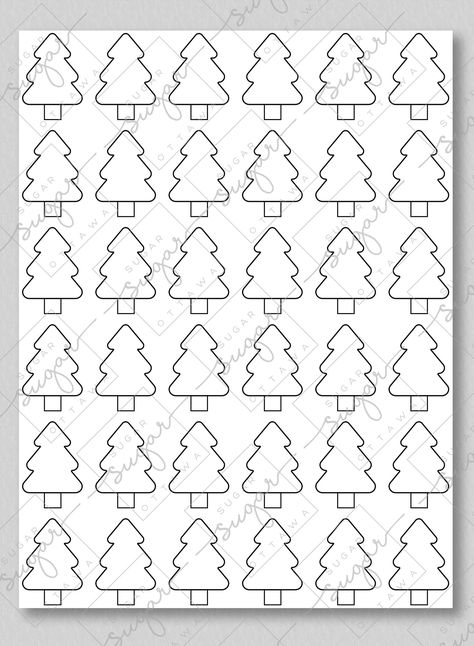 "This sheet is designed to make Christmas tree royal icing transfers for cookies and/or cakes. This is a downloadable jpg, to be printed on paper or cardstock. Place sheet inside a page protector or under parchment/wax paper for ease of use. Each Christmas tree is approximately 1.5\" in height.  When printing, be sure not to stretch to fit page - file is created to accommodate margins. File provided as a jpg and pdf. This is NOT a physical item, nothing will be shipped to you. It is an automatic download, therefore not customizable." Christmas Royal Icing Transfer Template, Transfer Sheets Royal Icing, Royal Icing Transfers Free Printable Christmas, Royal Icing Transfers Christmas, Christmas Royal Icing Transfers, Royal Icing Templates Free Printable, Christmas Tree Royal Icing, Royal Icing Transfers Free Printable, Christ Centered Christmas Traditions