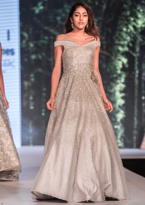 Off Shoulder Gown Indian, Sabyasachi Gown, Indian Gown, Indian Engagement, Gown Indian, Indian Wedding Gowns, India Dress, Off Shoulder Gown, Designer Studio