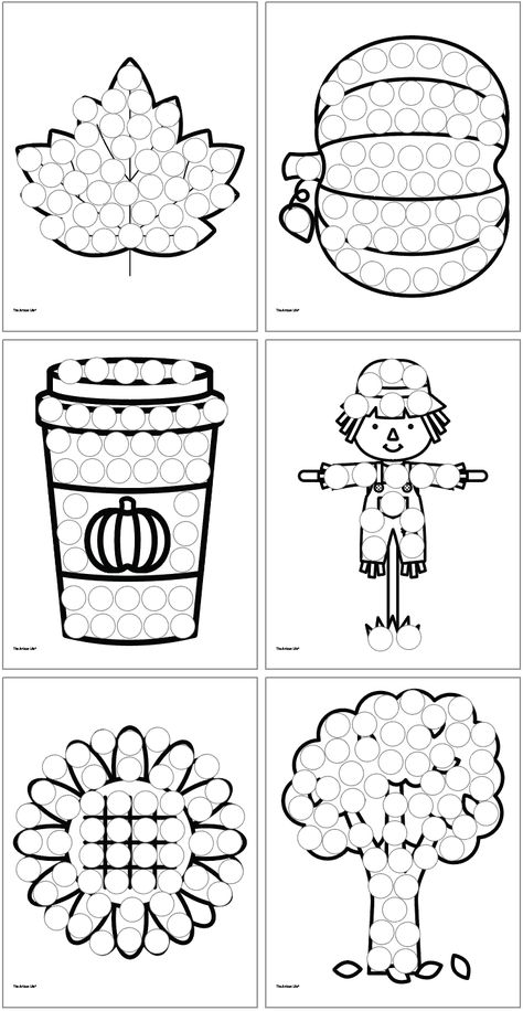 These free printable dot marker coloring pages for fall are so much fun! Dot it pages are a no-prep fine motor activity for toddlers and preschoolers. Get your free dot painting pages today! F Is For Fall Coloring Page, Preschool Fall Cooking Activities, Fall Theme Pre K Activities, Halloween Activities For Three Year Olds, Fall Do A Dot Printables Free, November Fine Motor Preschool, Pumpkin Dot Painting Printable, Fall Dot Art Printables, Preschool Craft Printable