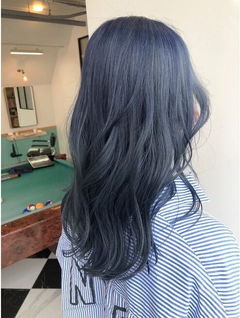 Ashy Blue Hair, Smokey Blue Hair, Silver Blue Hair, Midnight Blue Hair, Hair Stules, Blue Grey Hair, Blue Hair Highlights, Denim Hair, Grey Hair Dye