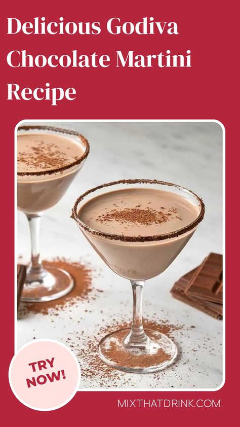 Indulge in a decadent treat with this luxurious Godiva Chocolate Martini recipe! Made with rich Godiva chocolate liqueur, creamy creme de cacao, and smooth vodka, this cocktail is a perfect sweet sip for any occasion. Whether you're celebrating a special moment or simply craving something delicious, this chocolate martini is sure to satisfy your sweet tooth in the most delightful way. Mix up this scrumptious drink and elevate your next gathering with its irresistible flavor. Godiva Chocolate Martini, Dessert Substitutes, Brandy Recipe, Party Drink Recipes, Chocolate Martini Recipe, Cocktail Party Drinks, Tequila Recipe, Whiskey Recipes, Desserts In A Glass