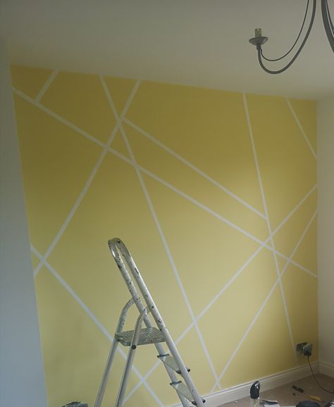 Paint your wall white. Add masking tape and create a pattern. Paint the wall your chosen colour and peel off the masking tape Painters Tape Design Wall Pattern, Taped Painted Walls Patterns, Masking Tape Wall Art, Masking Tape Wall, Kitten Room, Masking Tape Art, Design For Wall, Tape Wall Art, Wall Paint Patterns