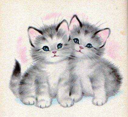 Twins Illustration, Kitten Illustration, Vintage Kitten, Baby Twins, Baby Shower Favors Girl, Kitty Art, Cute Kitten Gif, Neutral Art, Cute Pastel Wallpaper