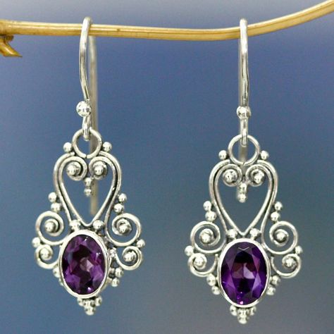 UNICEF Market | Indonesian Inspired Amethyst Dangle Earrings - Purple Royale Fine Silver Jewelry, Silver Jewelry Design, Spiral Pattern, Green Jewelry, Silver Jewels, Leaf Jewelry, 925 Silver Jewelry, Gothic Jewelry, Elegant Jewelry