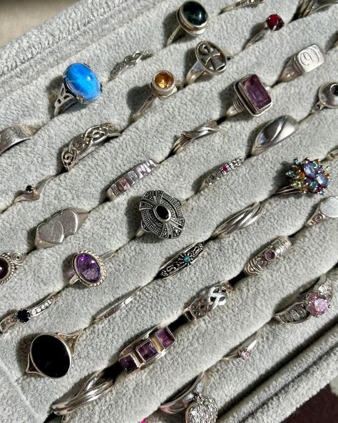 Discover the latest drop of vintage treasures at Sorrell Jewels! 🤩 I’ve just added over 90 stunning vintage sterling silver rings to the website, and each piece is one-of-a-kind. From bold and funky abstract designs to delicate, timeless bands, there’s something to suit every style and size, ranging from C to Z. Whether you’re hunting for a statement piece or an everyday classic, this collection has a little bit of everything ✨ ⠀⠀⠀⠀⠀⠀⠀⠀⠀ Head to the link in my bio to shop the new arrivals, an... Vintage Jewelry Silver, Cool Rings, Funky Rings, Jewelry Piercing, Vintage Silver Rings, Body Jewelry Piercing, Sparkly Things, Vintage Sterling Silver Rings, Abstract Designs