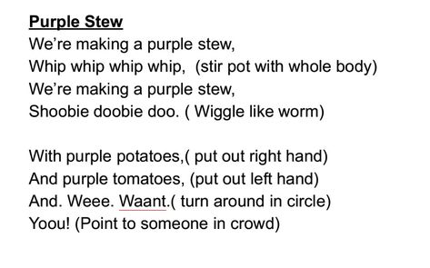 Camp song: We're Makin' a Purple Stew Halloween Songs For Preschoolers, Circle Songs, Camping Theme Preschool, Library Storytime, Girls Camp Ideas, Campfire Songs, Camp Songs, Kindergarten Music, Library Programming