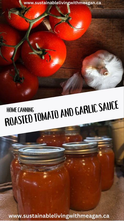 Roasted tomatoes, garlic and herb sauce for water bath canning.  Preserve seasonal tomato woth home canning. Water bath canning tomato sauce for beginners. Click link to learn how. #canning #tomatoes #canningforbeginners #waterbathcanning #canningtomatosauce #roastedtomatoes #pastasauce #prepping Ball Canning Tomato Sauce, Roasted Tomato Canning Recipes, Roasted Tomato Sauce Canning, Canning Diced Tomatoes Water Bath, Canning Water Bath, Canning Tomatoes Water Bath, Canning Tomato Sauce, Garlic And Herb Sauce, Canning Tomato Juice