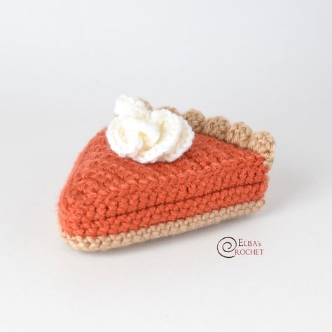 Crochet Swiss Cheese, Free Crochet Pie Patterns, Pumpkin Pie Amigurumi, Whipped Cream Crochet Pattern, Crochet Pumpkin Pie Slice, Crochet Pie Slice Free Pattern, Crochet Pumpkin Pie Slice Free Pattern, Crochet Pie Patterns, Crochet Whipped Cream Pattern