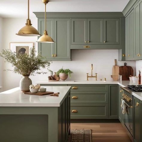 Kitchen Renovation Inspiration, Green Kitchen Cabinets, Green Cabinets, Kitchen Farmhouse, Modern Kitchen Cabinets, Style Deco, Kitchen Cabinet Colors, Kitchen Room Design, Kitchen Inspiration Design