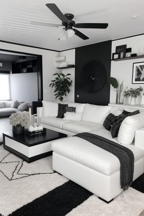 Easy Green Living Room Makeover for Free: Beginners Guide Living Room Black And White Ideas, White With Black Living Room, Pink Black And White Living Room, Black White Modern Living Room, Apartment Inspiration Black And White, White And Black House Decor, Black White And Silver Living Room, Black Living Room Inspiration, Grey White And Black Living Room