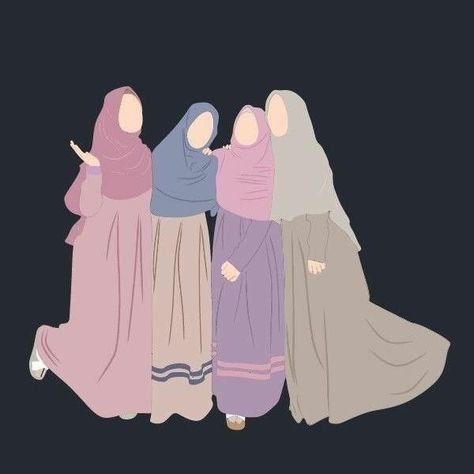 4 Friends Illustration, Woman With Friends, Hijab Illustration, Hijab Wallpaper, Girls Stickers, Fesyen Islam, Hijab Drawing, Islamic Cartoon, Friend Cartoon