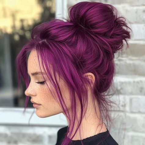 Magenta Hair: 20 Glamorous Ways to Stand Out - Hair Guru Berry Colored Hair, Dark Vivid Hair Color, Purple And Pink Hair Color Ideas, Dark Colorful Hair, Red Purple Hair Color, Gothic Hair Color, Dark Magenta Hair, Deep Pink Hair, Purple And Teal Hair