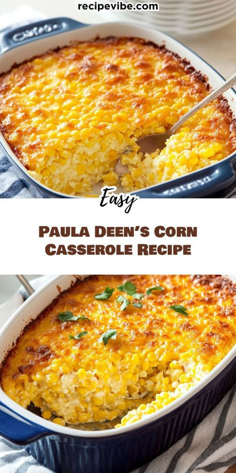 Craving a cozy and satisfying dish for your Christmas celebration? Paula Deen’s Corn Casserole Recipe is a must-try that brings joy to the holiday table. Save this delicious recipe for your next family gathering and make your Christmas dinner unforgettable! Pioneer Women Corn Casserole, Iowa Corn Casserole, Southern Corn Recipes Side Dishes, Corn Casserole For A Large Crowd, Thanksgiving Southern Side Dishes, Green Bean Corn Casserole, Paula Dean Corn Casseroles, Thanksgiving Recipes For A Crowd, Paula Deen Stuffing Thanksgiving