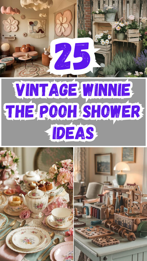 Planning a baby shower is a special way to celebrate the upcoming arrival of a little one, and what better theme than the timeless charm of Winnie the Pooh? With its vintage illustrations and heartwarming tales, Winnie the Pooh has captured the hearts of generations. If you're looking for a unique theme, these 25 vintage Winnie the Pooh shower ideas will help you design an unforgettable event. Elegant Winnie The Pooh Party, Diy Winnie The Pooh Decorations Crafts, Pooh Shower Ideas, Vintage Winnie The Pooh Baby Shower Ideas, Vintage Pooh Bear Baby Shower Ideas, Winnie The Pooh Baby Shower Color Scheme, Diy Winnie The Pooh Baby Shower Ideas, Winnie The Pooh Shower Ideas, Classic Pooh Baby Shower Centerpieces