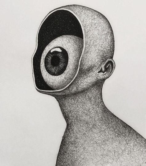 Realistic Surrealism Drawing, Black On White Drawing, Eccentric Drawings, 2 Faces Drawing, Creepy Line Art, Weird Art Styles, Hallucination Drawing, Deep Meaning Drawing Sketches, Weird Art Ideas