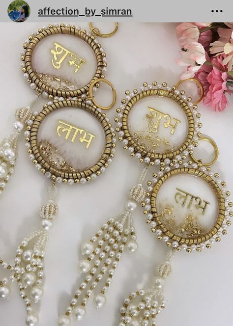 Subh Labh Resin Design, Resin Shubh Labh Design, Resin Crockery, Resin Shubh Labh, Resin Thali, Wedding Rukhwat, Subh Labh, Toran Designs, Hanging Door Beads