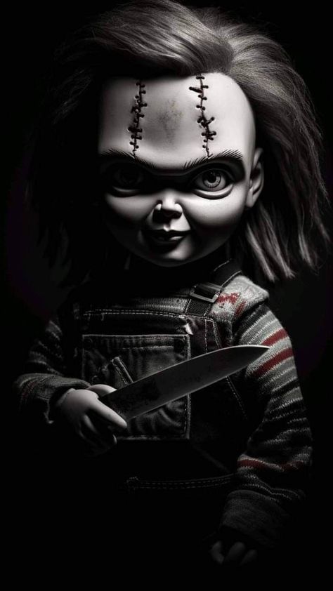 Chucky Wallpaper, Rock And Roll Tattoo, Chucky Horror Movie, Horror Movie Tattoos, Black And Blue Wallpaper, Scary Characters, Movie Tattoos, Scary Movie Characters, Whatsapp Wallpaper Cute