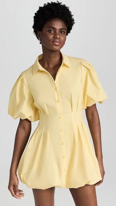 ballon jeans | Shopbop Balloon Dress, Yellow Mini Dress, Cotton Poplin Dress, Bubble Hem, Pleated Mini Dress, Poplin Dress, Pin Tucks, Poplin Fabric, Hem Dress