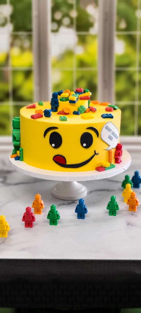 Buttercream Lego birthday cake with chocolate Lego bricks and figures Lego Mini Figure Cake, Lego Birthday Cake Buttercream, Lego Minifigure Cake, Lego Cake Ideas Buttercream, Primary Colors Cake, Lego Buttercream Cake, Chocolate Lego Cake, Lego Cake Ideas Birthday, Lego Brick Cake