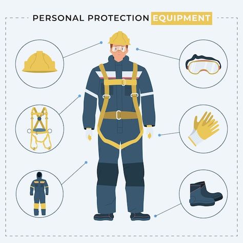 Free vector personal protective equipmen... | Free Vector #Freepik #freevector #safety-shoes #safety-glasses #safety-man #safety-equipment Health And Safety Poster, Safety Posters, Stick Figure Drawing, Safety Devices, New Africa, Safety Equipment, Pinterest Ads, Work Safety, Personal Protective Equipment