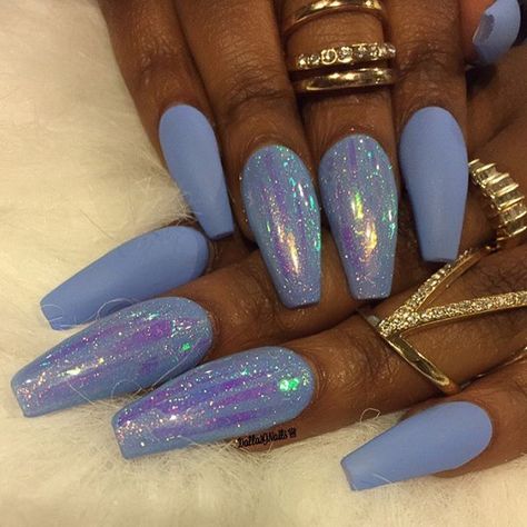 Periwinkle Nails, Teen Nails, Blue Coffin Nails, Nails Polish, Foil Nails, Hot Nails, Prom Nails, Matte Nails, Chrome Nails