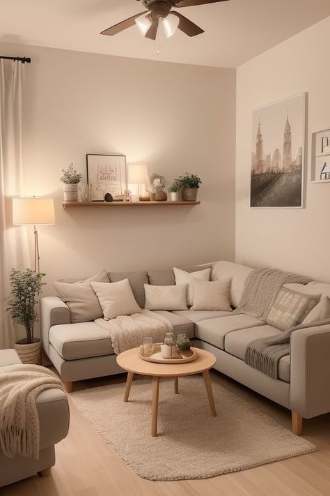 Living Room Beige Couch Decorating Ideas, Cute Living Room Ideas For Apartments Cozy, Room Makeover Cozy, Neutral Cozy Home, Living Room Layout Ideas, Apartment Decorating Living, Living Room Decor Gray, Apartment Living Room Design, Dream Apartment Decor