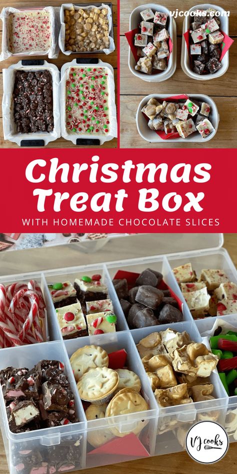 Christmas Treat Box Christmas Food Hampers, Homemade Holiday Treats, Vj Cooks, Christmas Food Crafts, Mince Pies Christmas, Christmas Candy Homemade, Food Gift Box, Christmas Treats For Gifts, Christmas Cookie Box