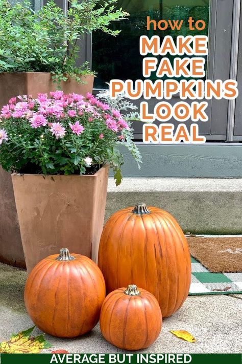 How To Make Fake Pumpkins Look Real, Painting Faux Pumpkins, Church Table, Craft Pumpkins, Fake Pumpkins, Plastic Pumpkins, Artificial Pumpkins, Beautiful Pumpkins, Diy Halloween Decor